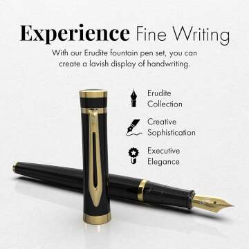 Wordsworth & Black Fountain Pen Set, 18K Gilded Fine Nib, Includes 24 Pack Ink Cartridges, Ink Refill Converter & Gift Box, Gold Finish, Calligraphy, [Black Gold], Perfect for Men & Women