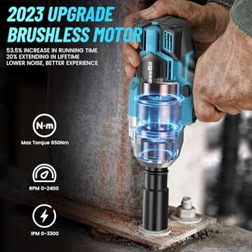 Seesii Cordless Impact Wrench 1/2 inch, Brushless Impact Gun Max Torque 479 Ft-lbs(650Nm), 3300RPM w/ 2x 4.0 Battery, 6 Sockets,9 Drill,6 Screws, High Torque Power Impact Driver for Car Home, WH700