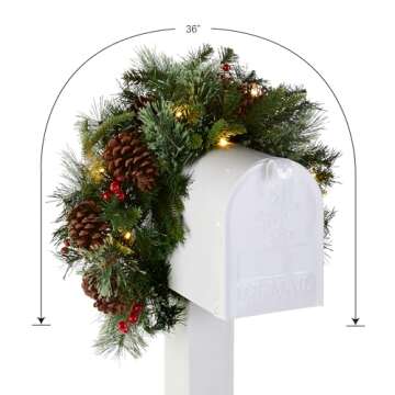 National Tree Company Pre-lit Artificial Christmas Mail Box Swag Flocked with Mixed Decorations and White LED Lights Colonial-36 Inch