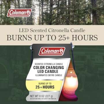 Coleman Color Changing LED Citronella Outdoor Citronella Scented Candle - 25-Hour Burn Time - Perfect for Camping, Patio Tables, Picnics and Outdoor Activities - 8 oz