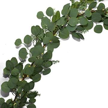 LampLust Faux Eucalyptus Garland with Lights, 6 FT Greenery Garland, 120 LED Lights, Battery Powered Ivy Garland, Greenery Garlands for Table Mantle, Spring Garland, Farmhouse Decor, Spring Home Décor