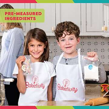 Baketivity Kids Baking Set, Meal Cooking Party Supply Kit for Teens, Real Fun Little Junior Chef Essential Kitchen Lessons, Includes Pre-Measured Ingredients (Kit + Hat & Apron, Bagels)