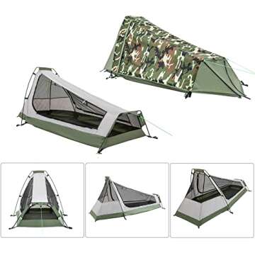 GEERTOP 1 Person Bivy Tent Ultralight Backpacking Tent for 1 Man Double Layer Waterproof Camouflage Camp Tent for Outdoor Camping Hiking Travel - Easy to Set Up