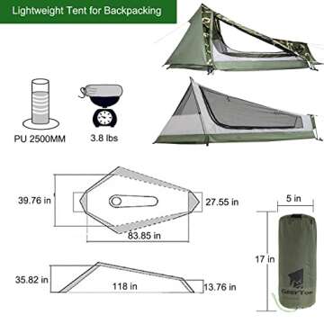 GEERTOP 1 Person Bivy Tent Ultralight Backpacking Tent for 1 Man Double Layer Waterproof Camouflage Camp Tent for Outdoor Camping Hiking Travel - Easy to Set Up