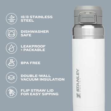 Stanley Quick Flip GO Water Bottle 24 OZ | Push Button Lid | Leakproof & Packable for Travel & Sports | Insulated Stainless Steel | BPA-Free | Rose Quartz