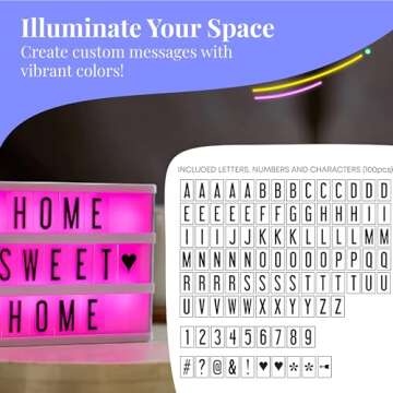 My Cinema Lightbox Cinema Light Box, 12x9 Inches - 3 Modes Light Up Letter Board sign with 100 Letters, Numbers and Symbols - White LED Light, RGB and Color Freeze Mode Light Up Signs for Home Decor