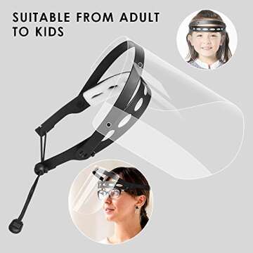 EWA Adjustable Face Shield（2pack+10visors）, All-Round Protection Cap with Clear Anti-Fog Shields