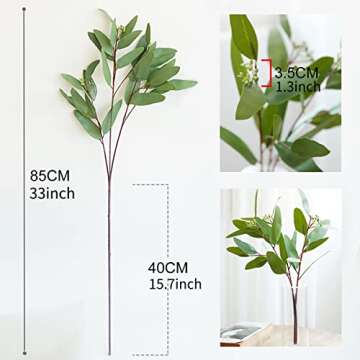 ANNIE&PANDA 3 Pack Faux Artificial Eucalyptus Stems with Faux Seeds 31'' Tall Fake Plants Leaves Olive Tree Branches Faux Greenery Stems for Bridal Wedding Bouquet Vase Table Centerpiece Decor