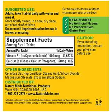 Nature Made Vitamin B12 1000 mcg, Dietary Supplement For Energy Metabolism Support, 75 Time Release Tablets, 75 Day Supply