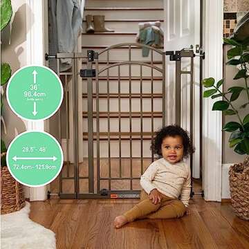 Summer Infant Multi-Use Decorative Extra Tall Safety Pet and Baby Gate, 28.5'-48' Wide, 36' Tall,Pressure or Hardware Mounted,Install on Wall or Banister in Doorway or Stairway,Auto Close Door-Bronze