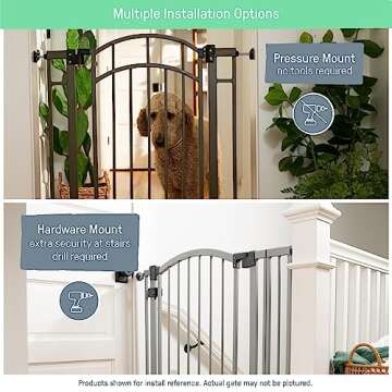 Summer Infant Multi-Use Decorative Extra Tall Safety Pet and Baby Gate, 28.5'-48' Wide, 36' Tall,Pressure or Hardware Mounted,Install on Wall or Banister in Doorway or Stairway,Auto Close Door-Bronze