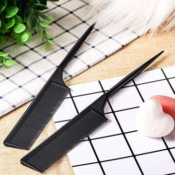 2 Pack Rat Tail Combs for Women Fine Tooth Comb Parting Tip Carbon Fiber Root Teasing Anti Static Heat Resistant Adding Volume Evening Hair Styling