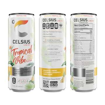 CELSIUS Sparkling Tropical Vibe, Functional Essential Energy Drink 12 Fl Oz (Pack of 12)