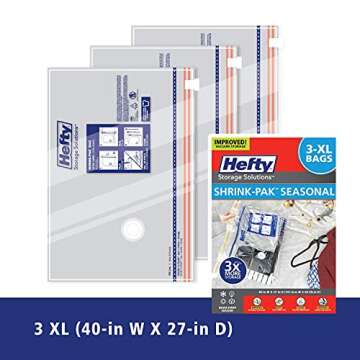 Hefty Shrink-Pak - 3 Extra Large Vacuum Storage Bags for Clothes, Pillows, Towels, or Blankets - Space Saver Vacuum Sealer Bags Ideal Under Bed Storage Solutions