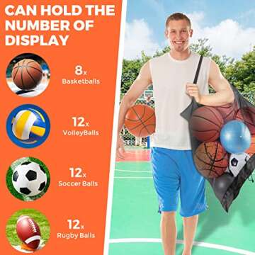 Extra Large Sports Ball Bag, Mesh Soccer Team Balls Bag, Drawstring Sport Equipment Storage Bag for Basketball, Beach Cloth and Swimming Gears with Adjustable Shoulder Strap & Front Pocket(30” x 40”)