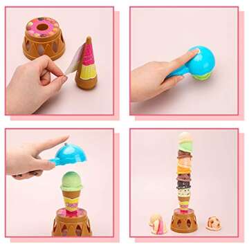 BigOtters Ice Cream Game,Ice Cream Cone Play Set Sweet Treats Ice Cream Parlour Toy Frozen Dessert Ice Cream Tower Balancing Game Pretend Play Food for Kids Birthday Gift