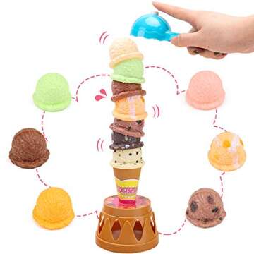 BigOtters Ice Cream Game,Ice Cream Cone Play Set Sweet Treats Ice Cream Parlour Toy Frozen Dessert Ice Cream Tower Balancing Game Pretend Play Food for Kids Birthday Gift