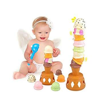 BigOtters Ice Cream Game,Ice Cream Cone Play Set Sweet Treats Ice Cream Parlour Toy Frozen Dessert Ice Cream Tower Balancing Game Pretend Play Food for Kids Birthday Gift