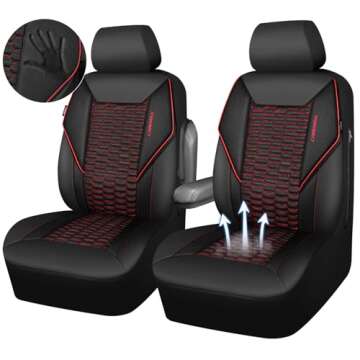 CAR PASS 3D Foam Mesh Leather Car Seat Covers Front Seats, Air Cool Mesh Front Seat Covers for Car, Universal Fit for SUV Truck Sedan Automotive, Armrest Airbag Compatible,Black and Red