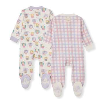 Burt's Bees Baby Girls Footed One-piece Pajamas, Sleep and Play Loose Fit, 100% Organic Cotton, Sizes NB to 6-9 Months