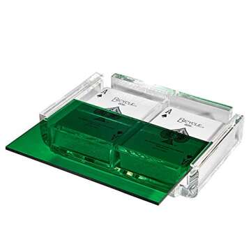 Luxe Dominoes Modern Elegant Playing Card Deck Holder Tray with 2 Decks of Playing Cards in Unique Stylish Deluxe Acrylic Box with Color lid (Green)