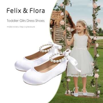 Felix & Flora Girls Toddler Little Ballet Shoes Size 11 - Flower Girls Mary Jane Flats Dress Shoes Party Wedding(White,11 Little Kid)