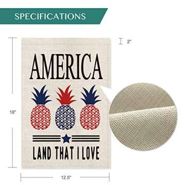 AVOIN America Strip and Star Pineapple Garden Flag Double Sided, Land That I Love 4th of July Memorial Day Independence Day Yard Outdoor Decoration 12.5 x 18 Inch