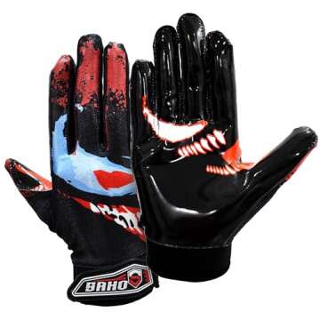 Villian Football Gloves - Tacky Grip Skin Tight Enhanced Performance Football Gloves - Pro Elite Super Sticky Receiver American Football Gloves - Adult & Youth Sizes (Youth - XXS)