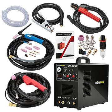 PrimeWeld 3-in-1 50 Amp Plasma Cutter, 200 Amp TIG Welder and 200 Amp Stick Welder - Welding and Cutting Combo, Mobile Welding Machine, Portable Plasma Cutter, Multipurpose Welder and Cutter, CT-520D