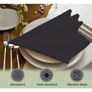 Ruvanti Cloth Napkins Set of 4, 18x18 Inches Napkins Cloth Washable, Soft, Durable, Absorbent, Cotton Blend. Table Dinner Napkins Cloth for Hotel, Lunch, Restaurant, Wedding Parties - Black