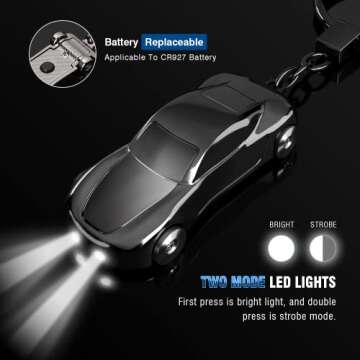 SOMGEM Creative Key Chain Car Keychain Flashlight with 2 Modes LED Lights 2 in 1 Accessories Ring for Office Backpack Purse Charm,Great Gift for Men or Women