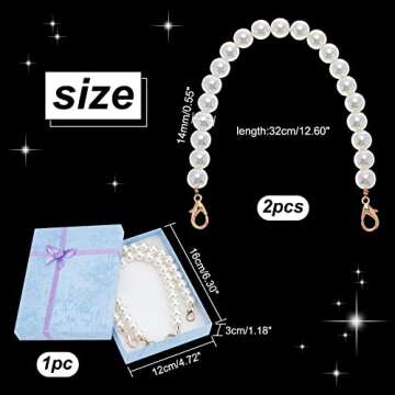 PH PandaHall Pearl Beaded Bag Chain, 2pcs 12 Inch Short Bag Handle 14mm Pearl Bead Replacement Decorative Purse Strap with Lobster Clasps for DIY Handbag Wallet Clutch Tote, Creamy White