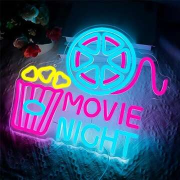 Movie Night with Popcorn Paper Box Neon Sign - Brighten Up Your Space