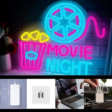 Movie Night Popcorn Neon Sign for Home Theaters