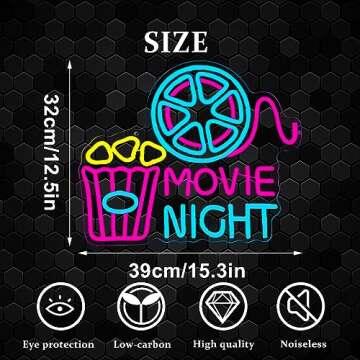 Movie Night Popcorn Neon Sign for Home Theaters