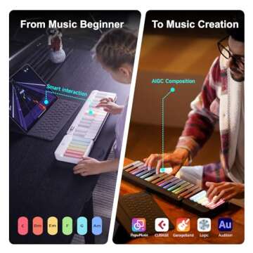 PopuPiano Smart Piano keyboard with Colored Light-up Keys, Smart Interactive Sing-Along with Chords, Free Lessons & Games, MIDI, Built-in Instrument Synth, Portable Bag for Outdoor