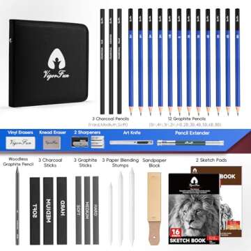 Art Supplies, Sketching & Drawing Pencils Art Kit with 2 Sketch Pads , Professional Artists Drawing Supplies Set Includes Graphite, Charcoals, Kneaded Eraser for Kids, Teens and Adults (35 Pieces)