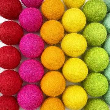 Rainbow Party - 100% Handmade Wool Felt Pom Poms - (50) Pure New Zealand Wool Felt Balls - DIY Pompoms - 0.8-1.0" Size - Drawstring Muslin Bag