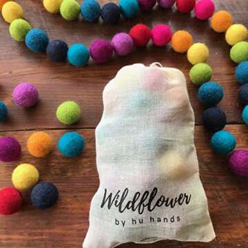 Rainbow Party - 100% Handmade Wool Felt Pom Poms - (50) Pure New Zealand Wool Felt Balls - DIY Pompoms - 0.8-1.0" Size - Drawstring Muslin Bag