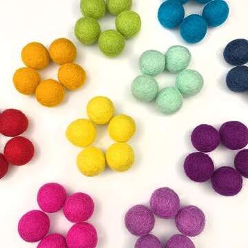 Rainbow Party - 100% Handmade Wool Felt Pom Poms - (50) Pure New Zealand Wool Felt Balls - DIY Pompoms - 0.8-1.0" Size - Drawstring Muslin Bag