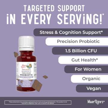 MaryRuth Organics USDA Organic Stress & Cognition Probiotics for Women | Focus Supplement | Support Calm | Stress Relief Supplement | Womens Probiotic | Gut Health for Women | Vegan | 30 Servings