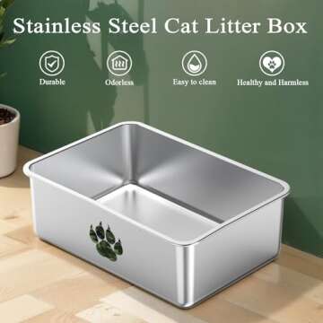 PWTAA Stainless Steel Cat Litter Box, High Side Cats Toilet Metal Litter Box, Pet Cleaning Tool for Cats, Rabbits, Splash-Proof and Non-Stick Cat Poop Box odorless, Camo Paws 15.7" x 11.8" x 3.9"