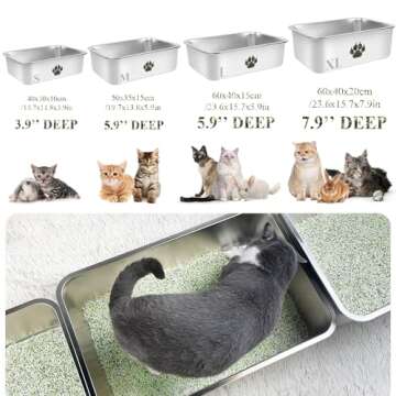 PWTAA Stainless Steel Cat Litter Box, High Side Cats Toilet Metal Litter Box, Pet Cleaning Tool for Cats, Rabbits, Splash-Proof and Non-Stick Cat Poop Box odorless, Camo Paws 15.7" x 11.8" x 3.9"