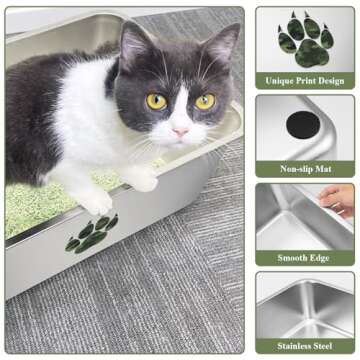 PWTAA Stainless Steel Cat Litter Box, High Side Cats Toilet Metal Litter Box, Pet Cleaning Tool for Cats, Rabbits, Splash-Proof and Non-Stick Cat Poop Box odorless, Camo Paws 15.7" x 11.8" x 3.9"