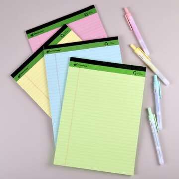 KAISA Colored Legal Pads - 5"x8" Narrow Ruled, 50 Sheets/Pad (8 Pads), Recycled Paper Writing Pad with Sturdy Back, Small Size for Easy Organization and Portability, KSU-6887