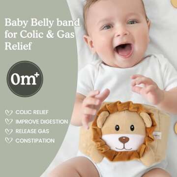 Baby Colic and Gas Relief, Heated Tummy Wrap for Newborns Belly Relief by Soothing Warmth, Baby Heating Pad Swaddling Belt Relief & Soothe Gas, Colic and Upset Stomach in Babies and Toddlers (Lion)