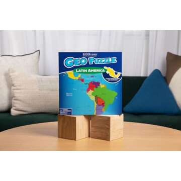 GeoToys GeoPuzzle, Latin America Shaped Jigsaw Puzzles, 50 Pc Geography Puzzle, Geography Game, Map Puzzle, Jigsaw Puzzles for Kids Ages 6-9 Years Old