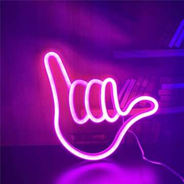 QiaoFei Hand Shape Finger Neon Sign Lights Hanging Decorative Neon Light USB or Battery Operated for Home Bedroom Bar Restaurant Christmas Birthday Party Gift LED Art Wall Decoration Light-Pink