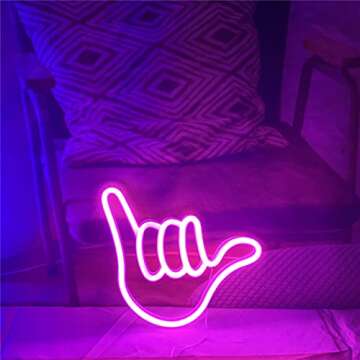 QiaoFei Hand Shape Finger Neon Sign Lights Hanging Decorative Neon Light USB or Battery Operated for Home Bedroom Bar Restaurant Christmas Birthday Party Gift LED Art Wall Decoration Light-Pink