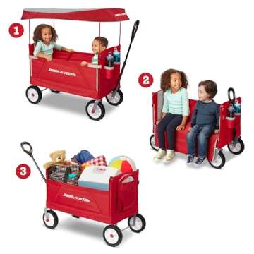 Radio Flyer 3-in-1 All Terrain Off-Road EZ Folding Kids Wagon with Canopy, Red